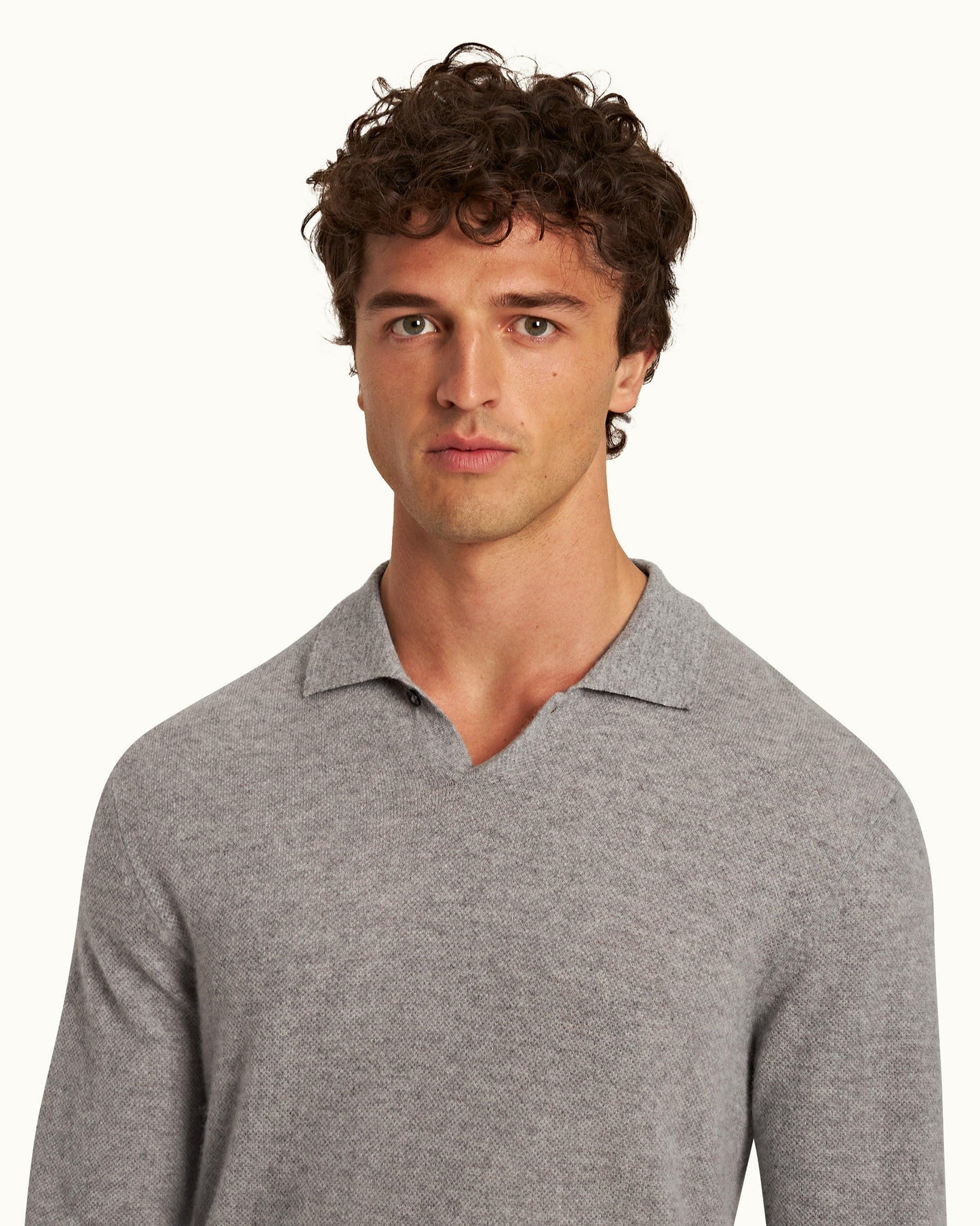Bruno Cashmere - Mens Cinder Waffle Stitch Cashmere Polo Shirt Detail View