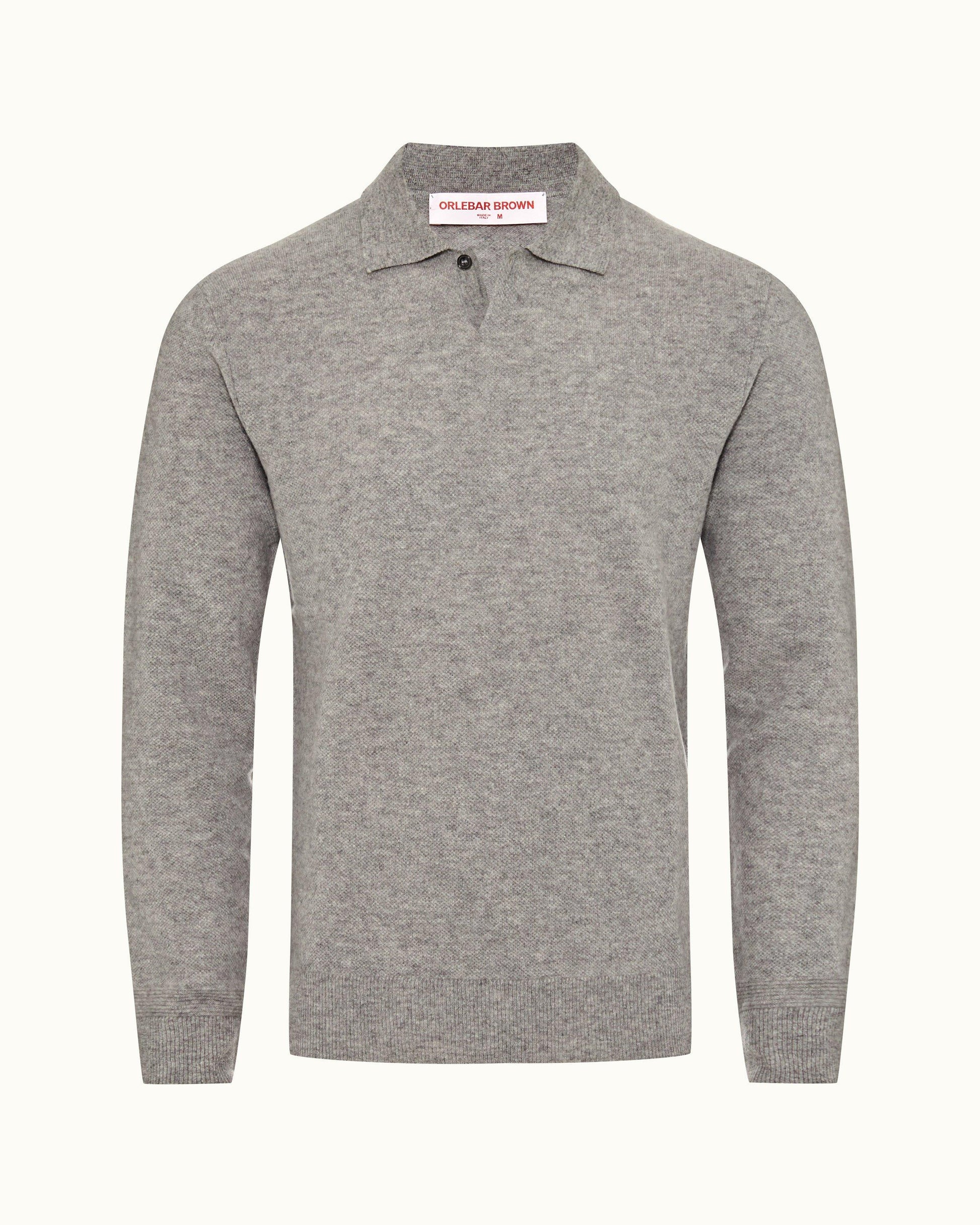 Bruno Cashmere - Mens Cinder Waffle Stitch Cashmere Polo Shirt Front View