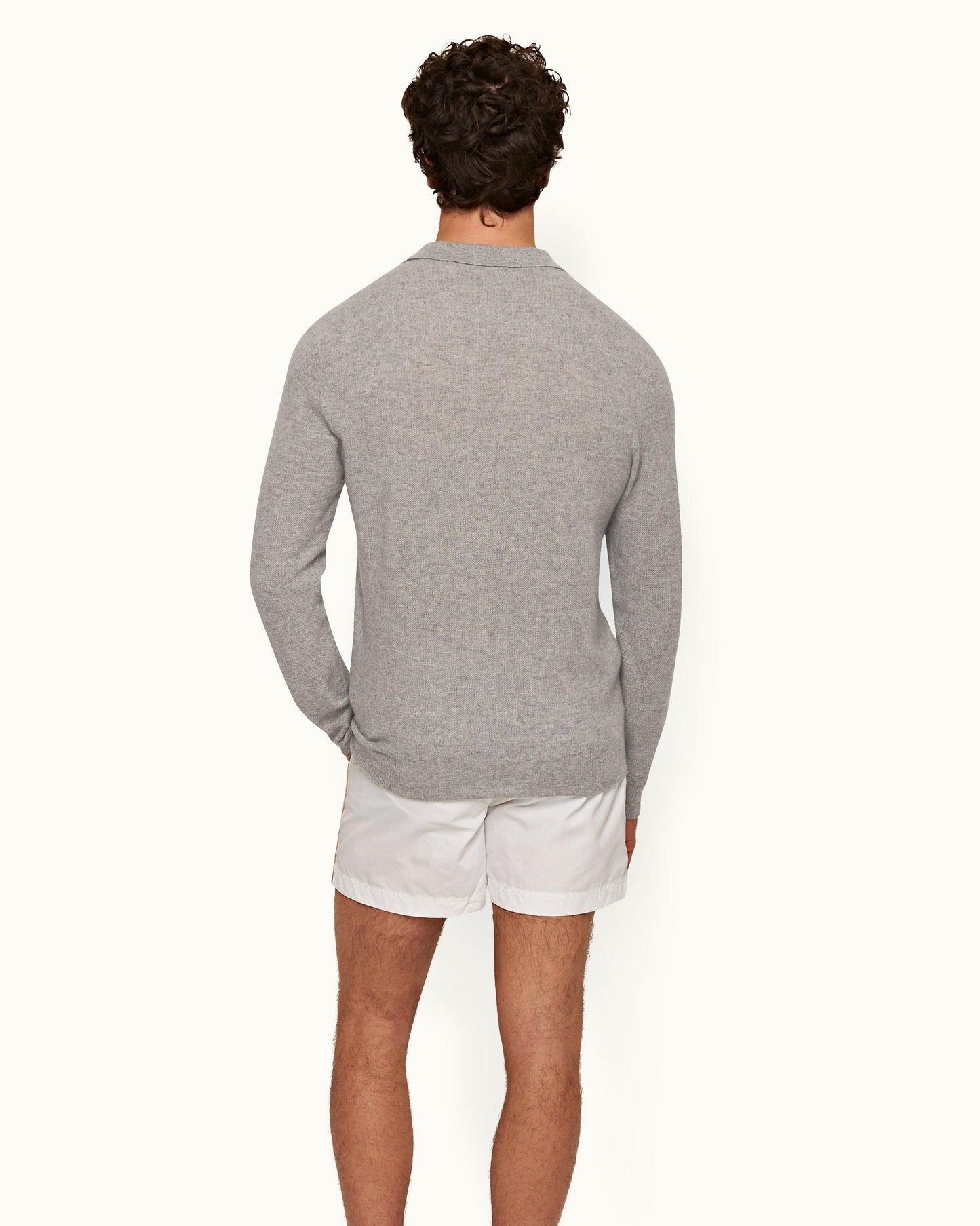 Bruno Cashmere - Mens Cinder Waffle Stitch Cashmere Polo Shirt Back Model View