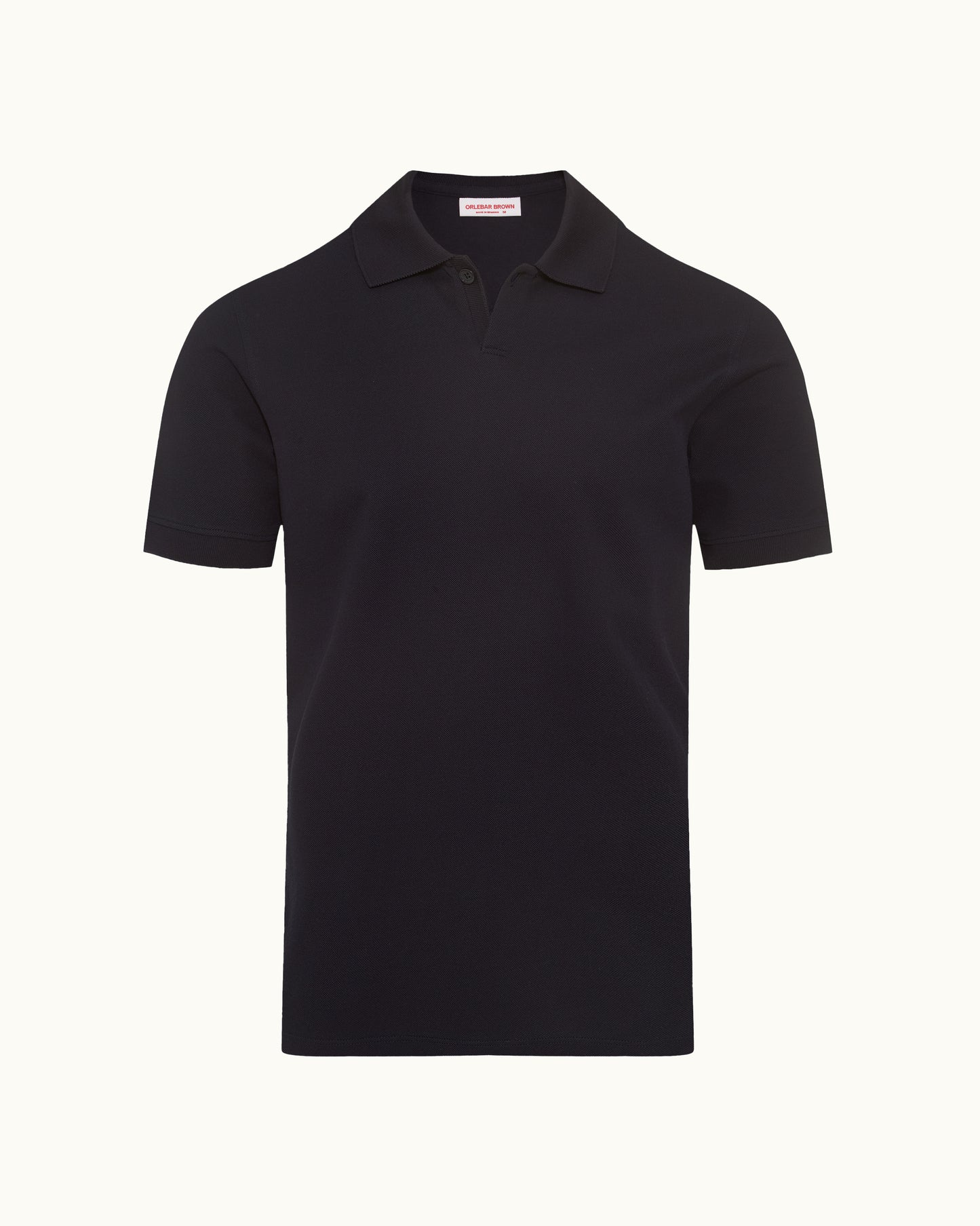 Dark navy polo shirt on a plain background