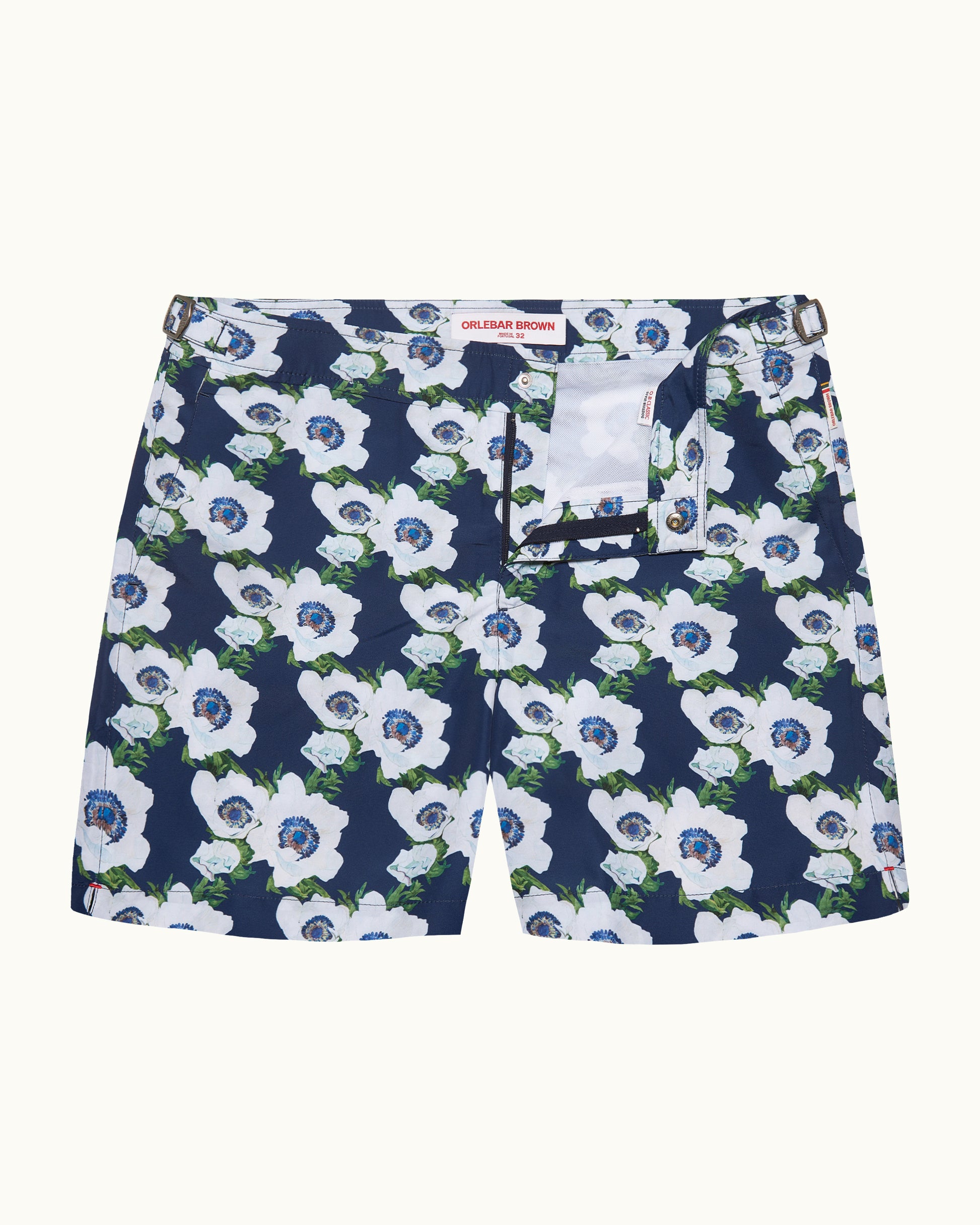 Bulldog - Mid-Length Coronaria Print Swim Shorts in Night Iris Front View