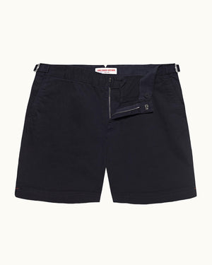 Bulldog Stretch-Cotton - Dark Navy Stretch-Cotton Mid-Length Shorts Front View
