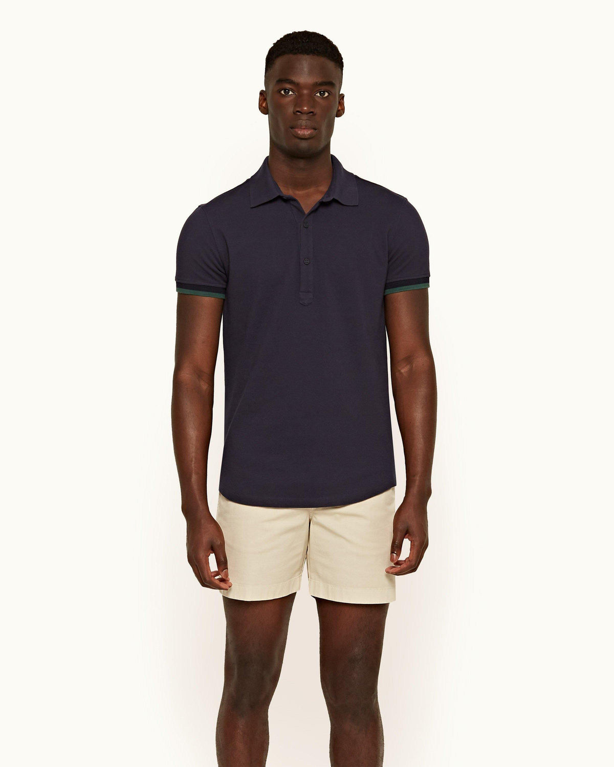 Bulldog Cotton Twill - Mens Oatmeal Mid-Length Cotton Twill Shorts Front Model View