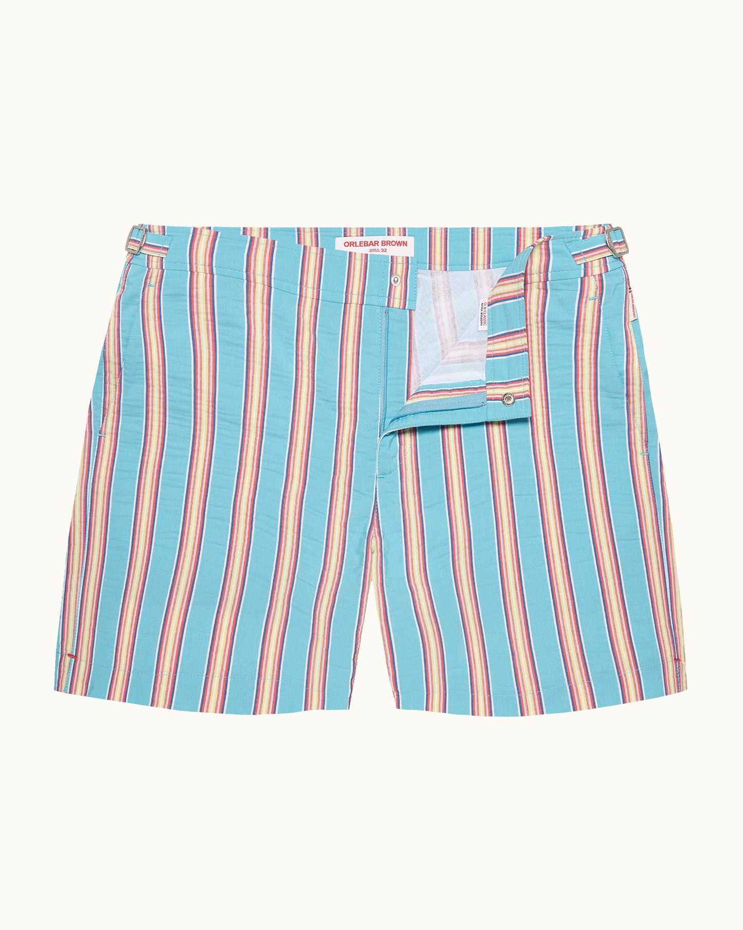 Bulldog - Mid-Length Deckchair Stripe Swim Shorts in Blue Multicolour Front View