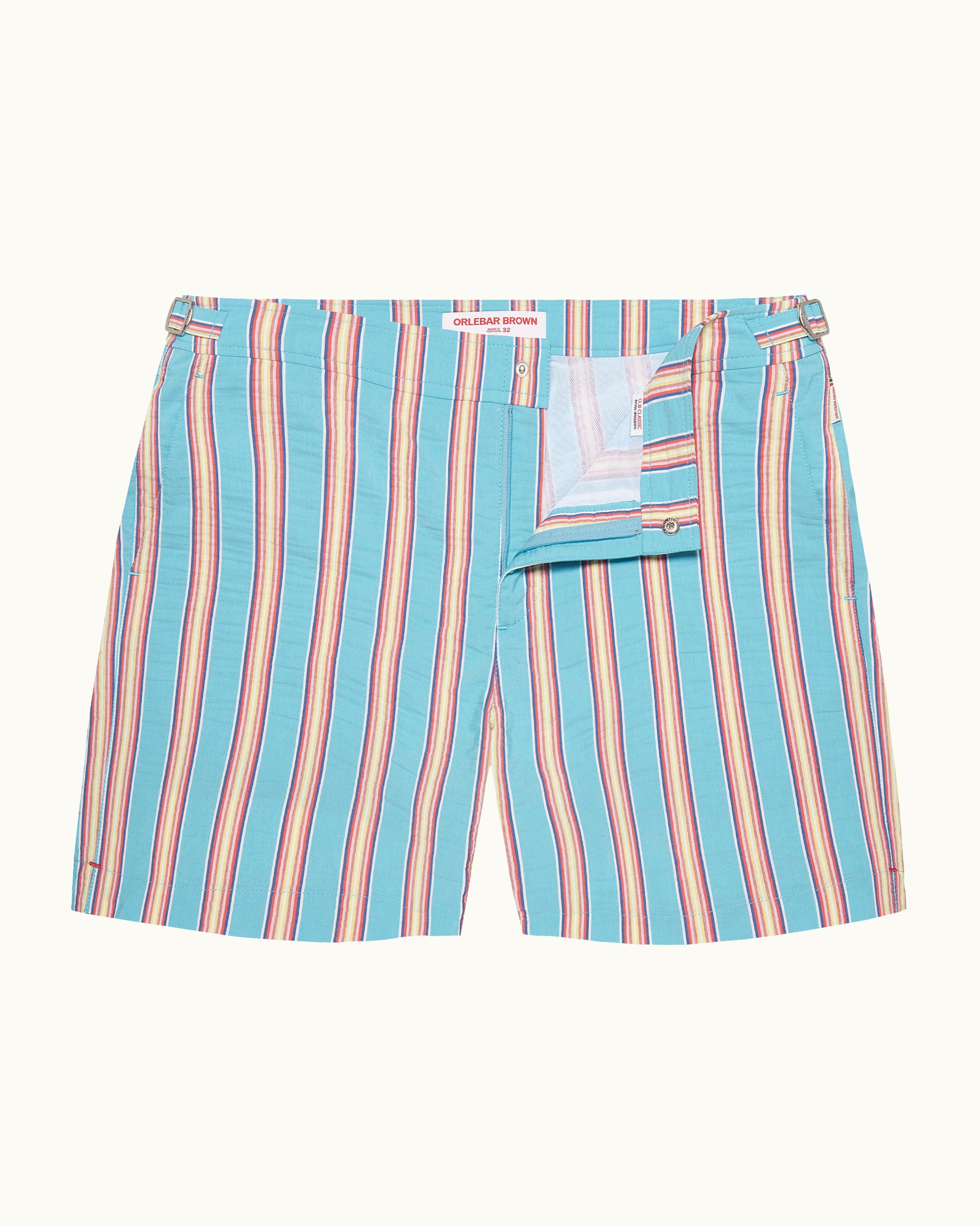 Bulldog - Mid-Length Deckchair Stripe Swim Shorts in Blue Multicolour Front View