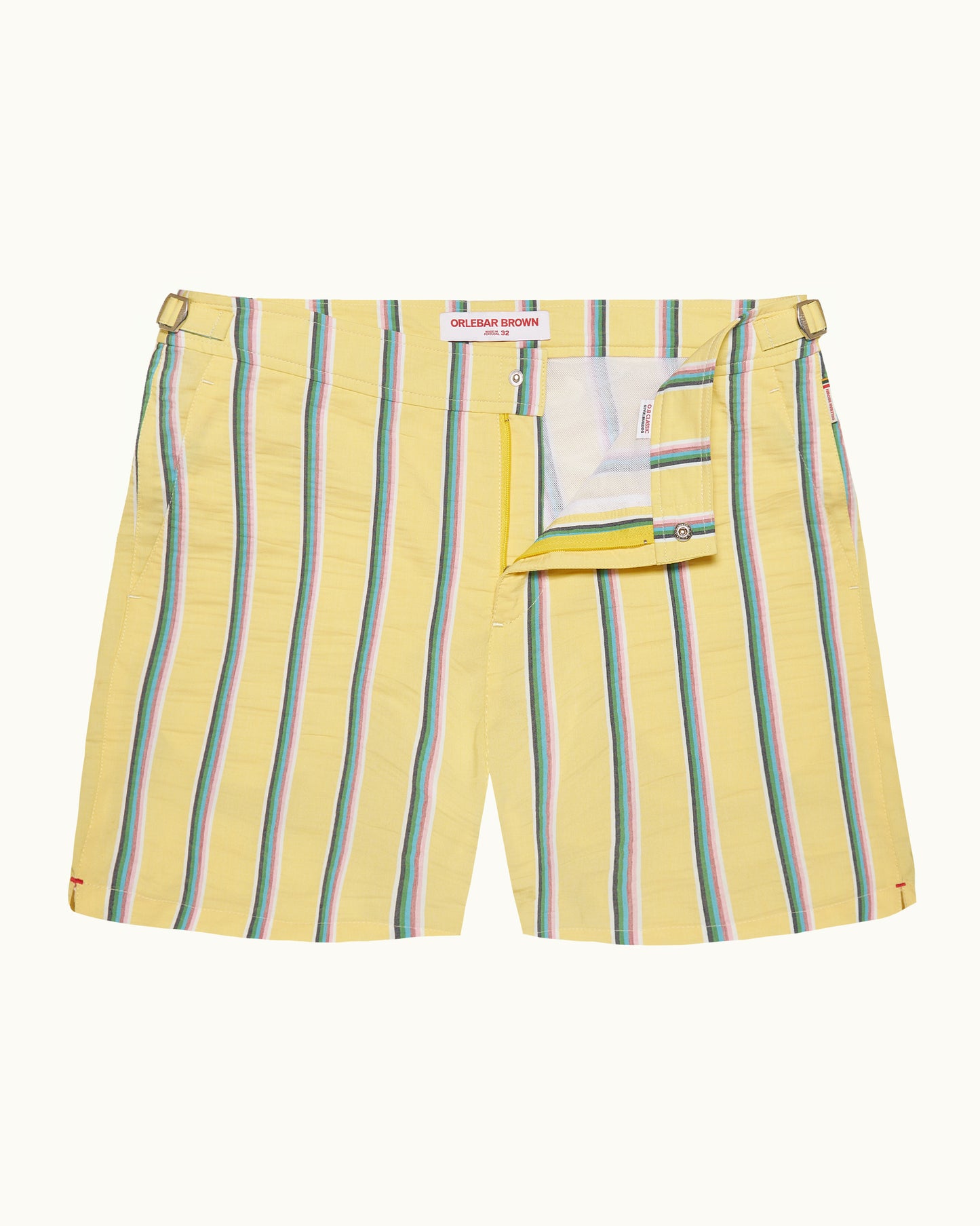 Bulldog - Mid-Length Deckchair Stripe Swim Shorts in Yellow Multicolour Front View