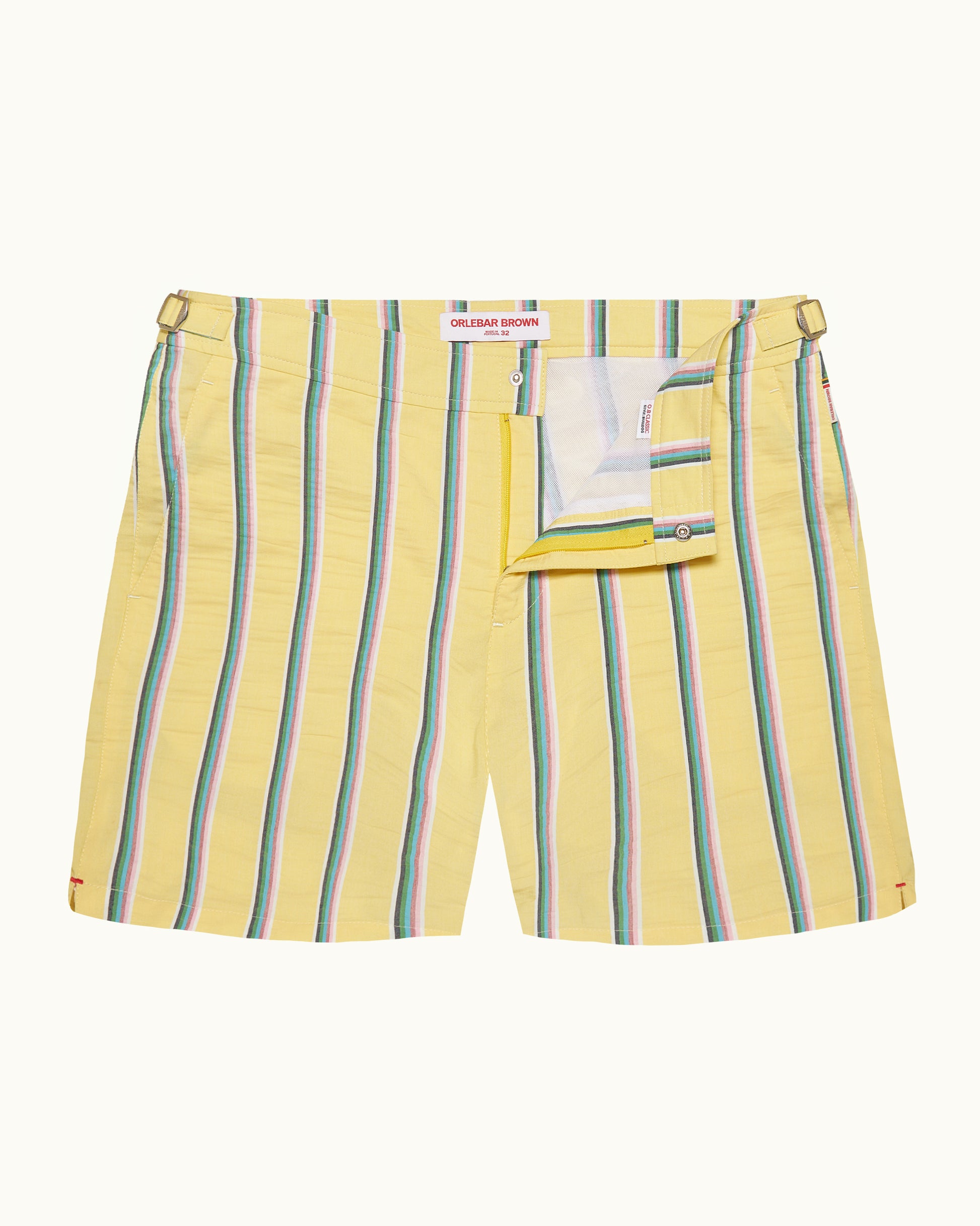 Bulldog - Mid-Length Deckchair Stripe Swim Shorts in Yellow Multicolour Front View