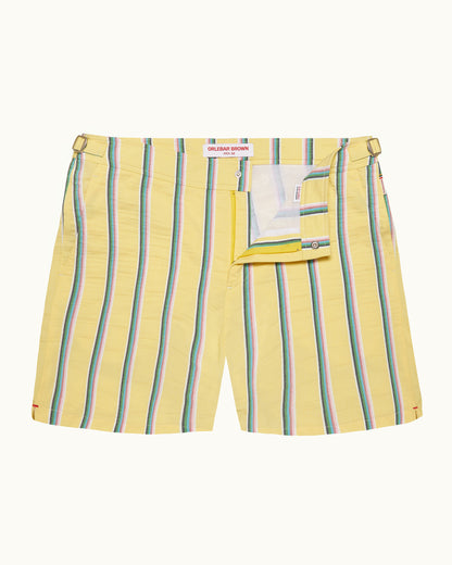 Bulldog - Mid-Length Deckchair Stripe Swim Shorts in Yellow Multicolour Front View