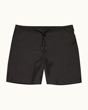 Bulldog Drawcord - Mid-Length Lightweight Drawcord Swim Shorts in Black Front