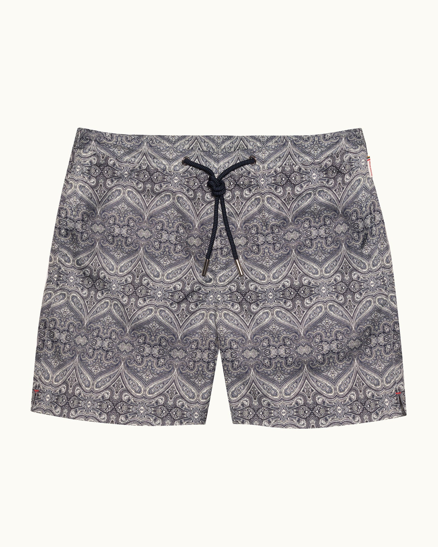Patterned shorts with a drawstring on a white background