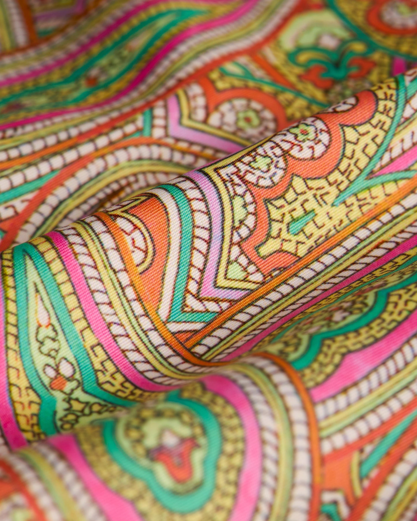 Close-up of colorful fabric with intricate patterns