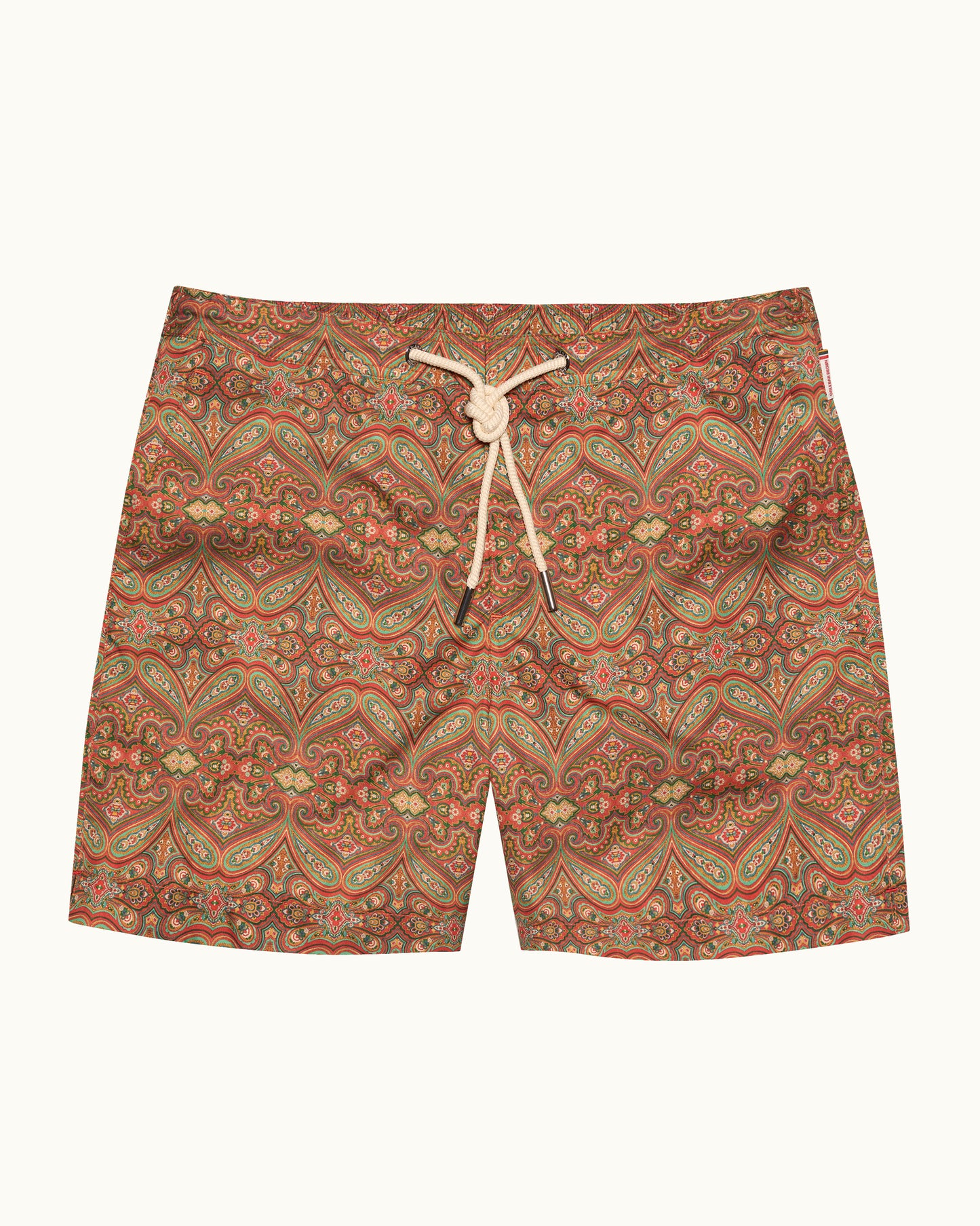 Patterned shorts with a drawstring on a white background