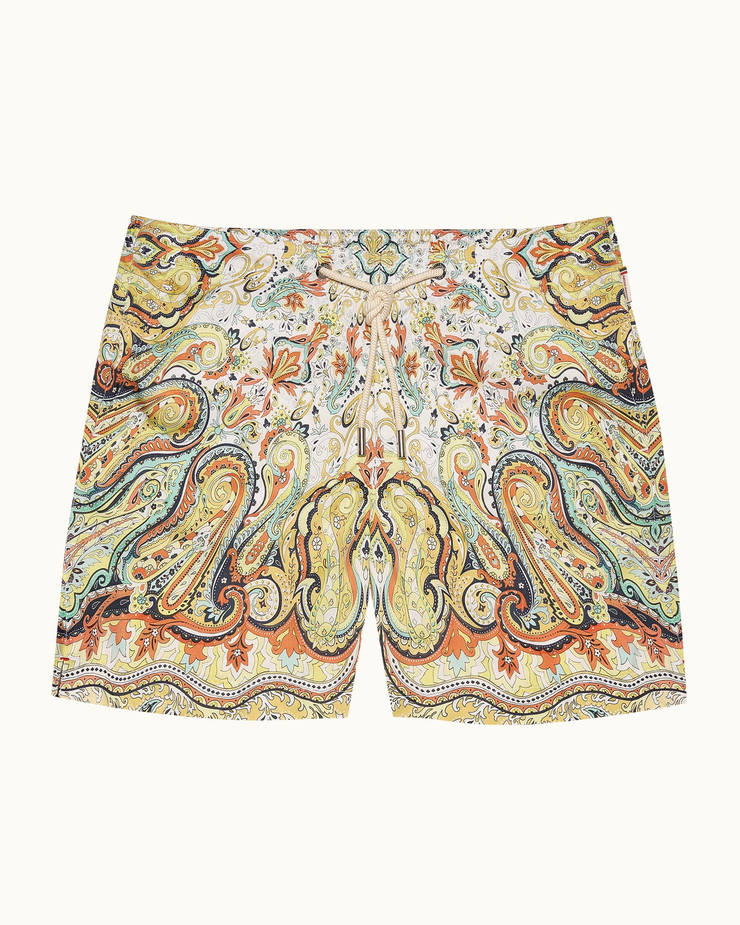 Colorful patterned shorts on a white background