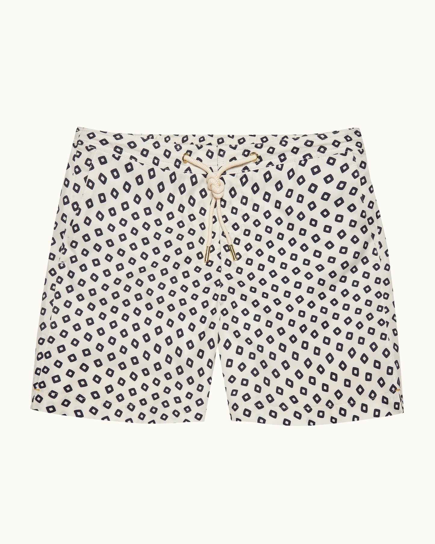 Bulldog Drawcord - Mid-Length Lumina Print Drawcord Swim Shorts in Latte/Night Iris Front View