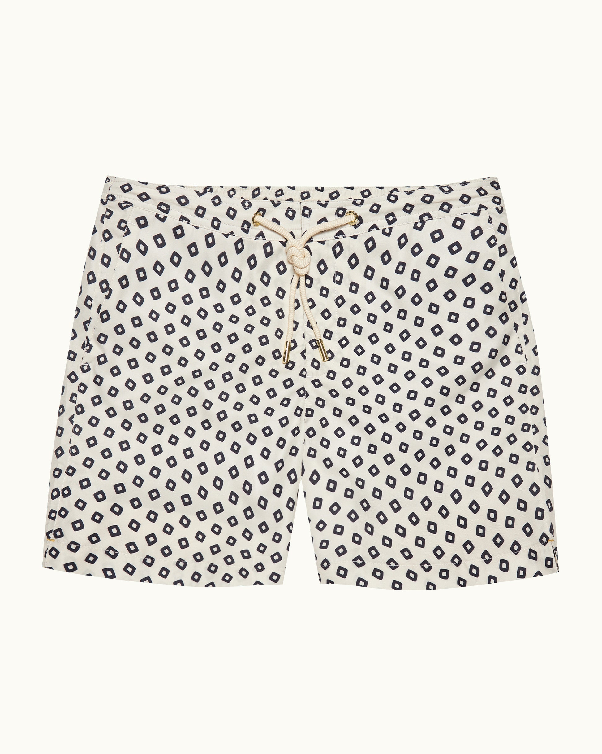 Bulldog Drawcord - Mid-Length Lumina Print Drawcord Swim Shorts in Latte/Night Iris Front View