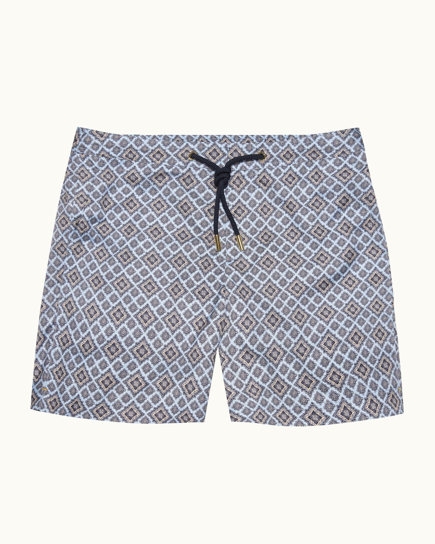 Bulldog Drawcord - Mid-Length Paisley Season Print Drawcord Swim Shorts in Wave Blue Front View