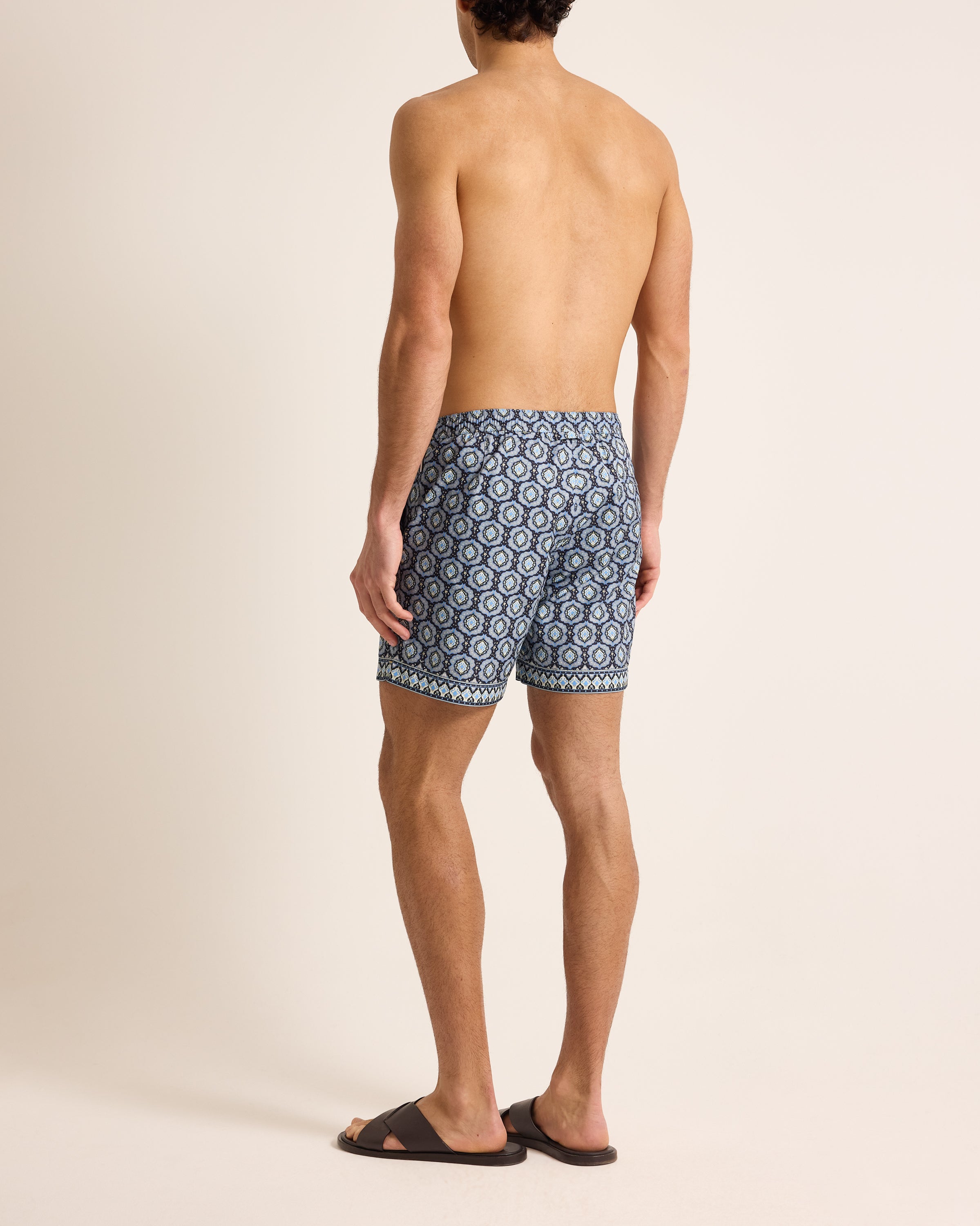 Mens Dark Blue Printed Drawcord Swim Shorts | Orlebar Brown