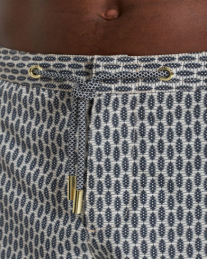 Bulldog Drawcord - Perez Print Mid-Length Drawcord Swim Shorts in Chai colour Detail 2