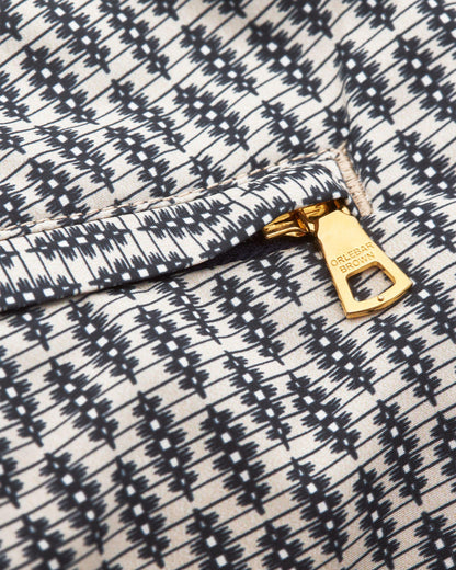 Bulldog Drawcord - Perez Print Mid-Length Drawcord Swim Shorts in Chai colour Detail Zip