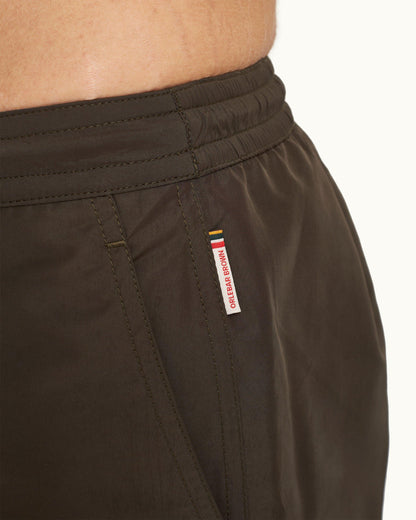 Bulldog Drawcord - Mid-Length Drawcord Swim Shorts Woven In Italy in Smoked Tea colour Detail 1