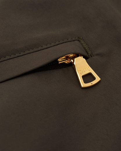 Bulldog Drawcord - Mid-Length Drawcord Swim Shorts Woven In Italy in Smoked Tea colour Detail Zip