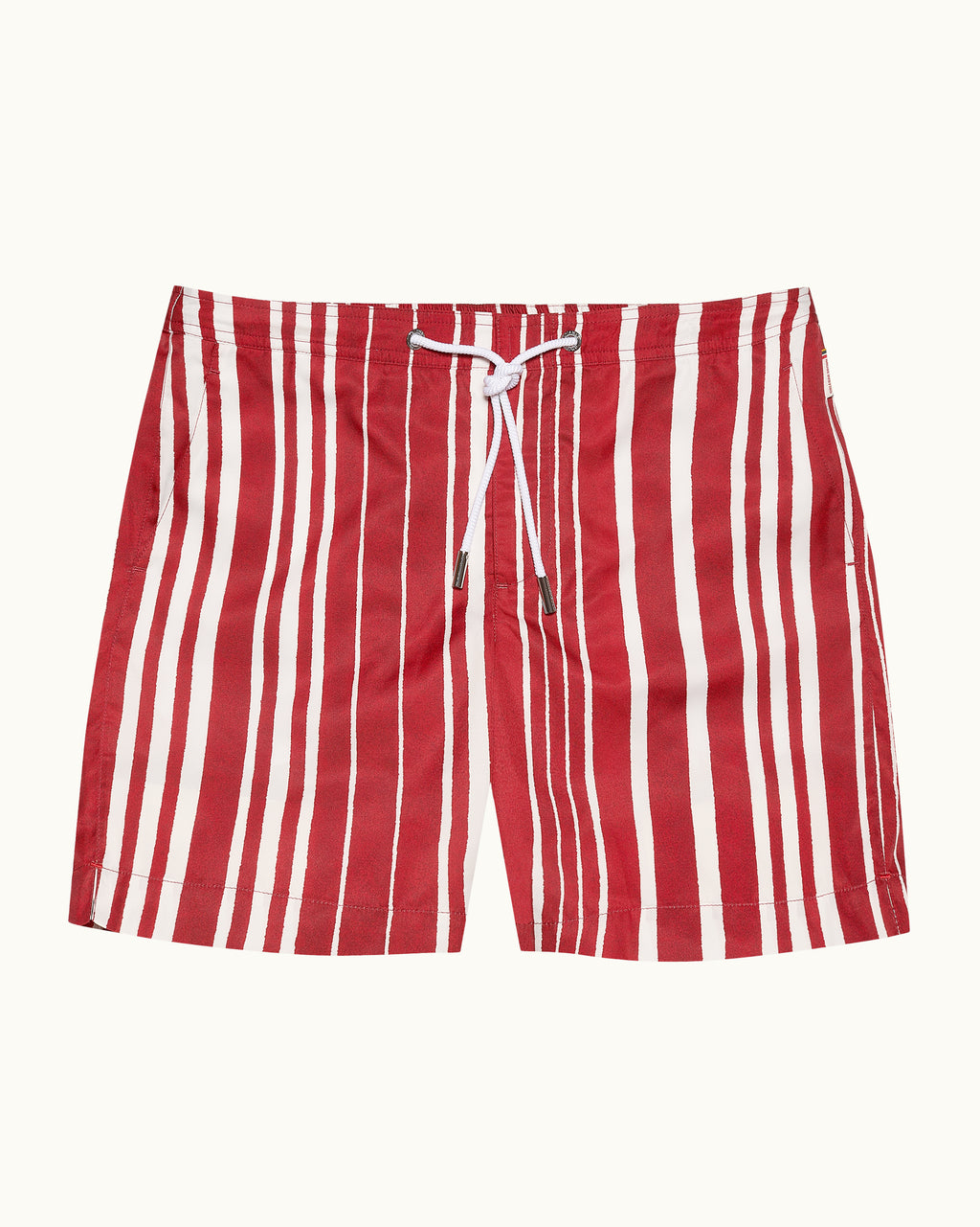 Red and white striped shorts on a white background