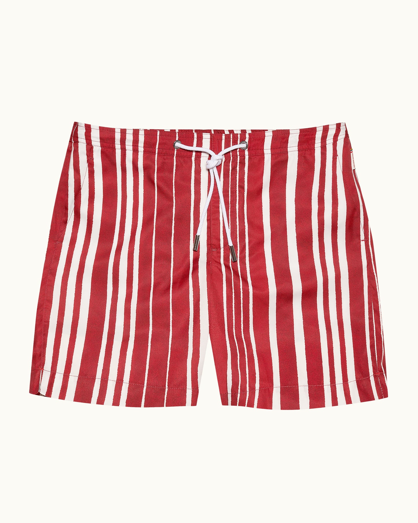 Red and white striped shorts on a white background