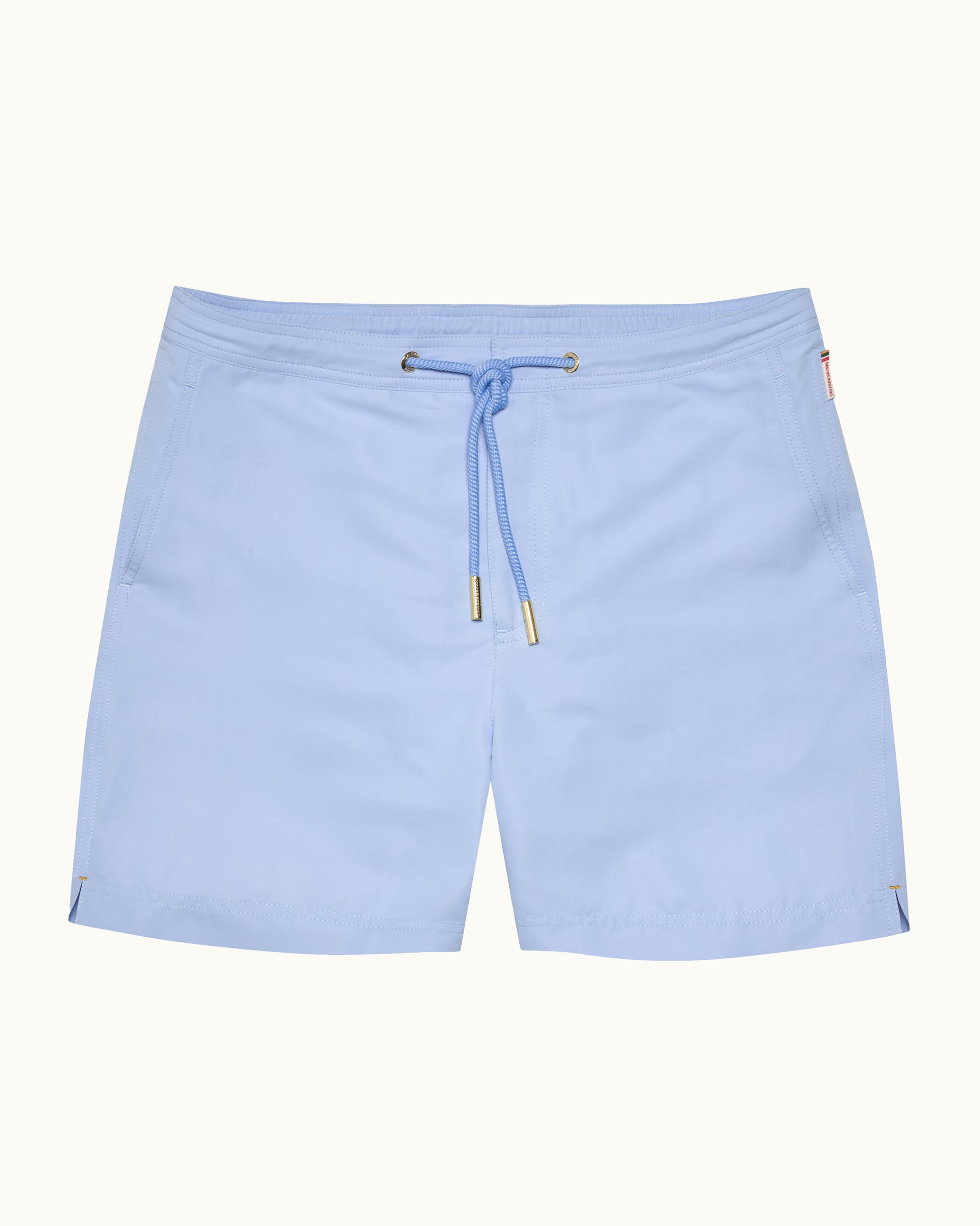 Bulldog Drawcord - Mid-Length Drawcord Swim Shorts in Wave Blue Front View