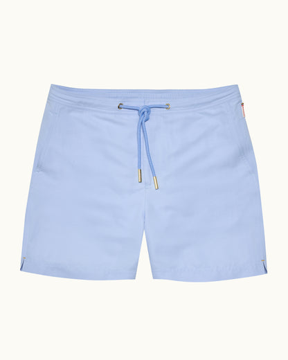 Bulldog Drawcord - Mid-Length Drawcord Swim Shorts in Wave Blue Front View