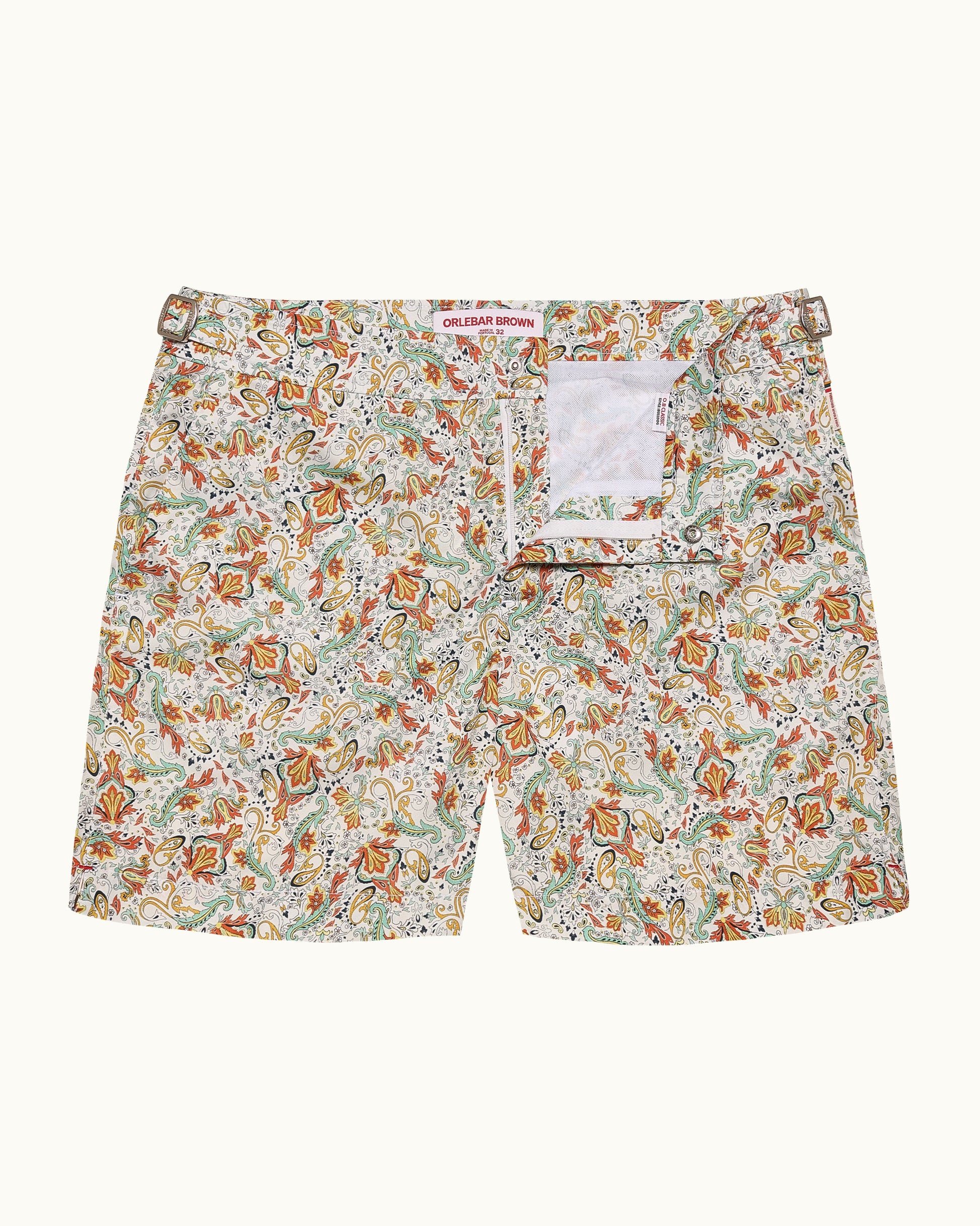 Floral patterned shorts on a white background