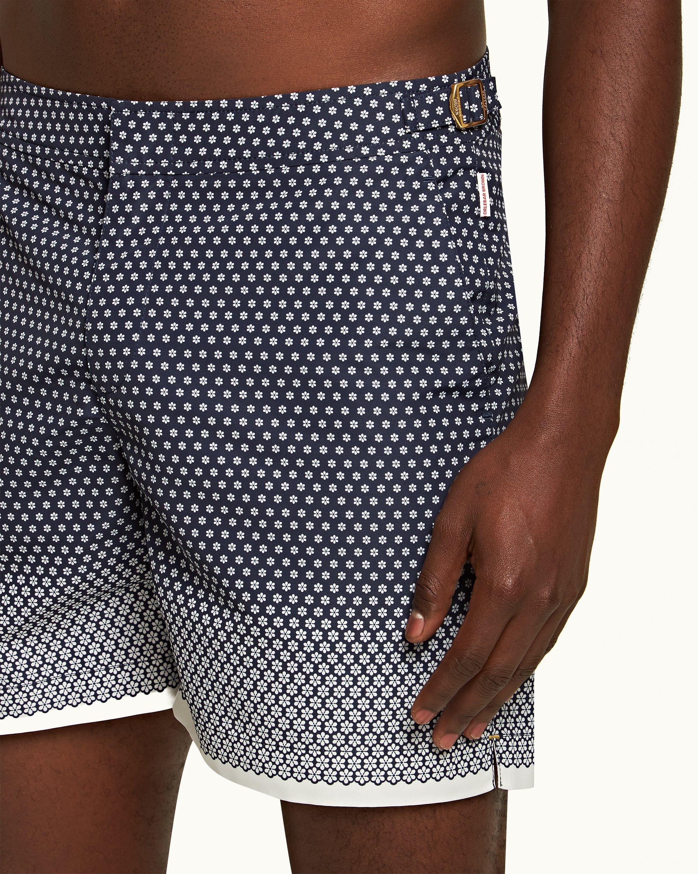 Bulldog - Mens Night Iris/White Floret Mid-Length Swim Shorts Detail 1 View