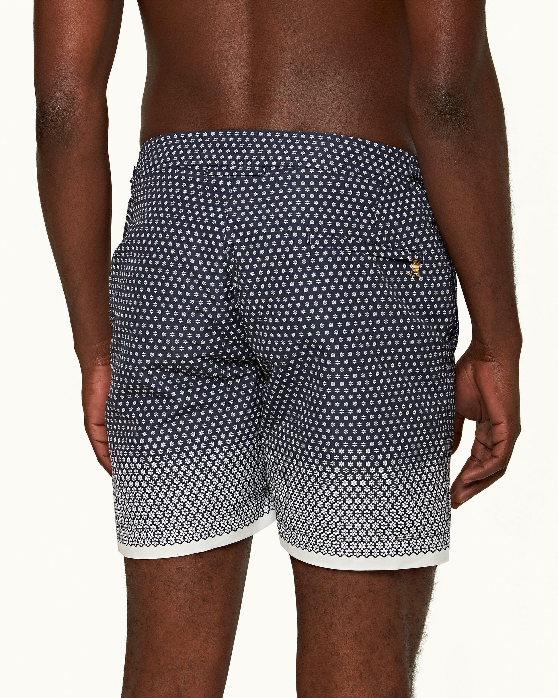 Bulldog - Mens Night Iris/White Floret Mid-Length Swim Shorts Detail 2 View