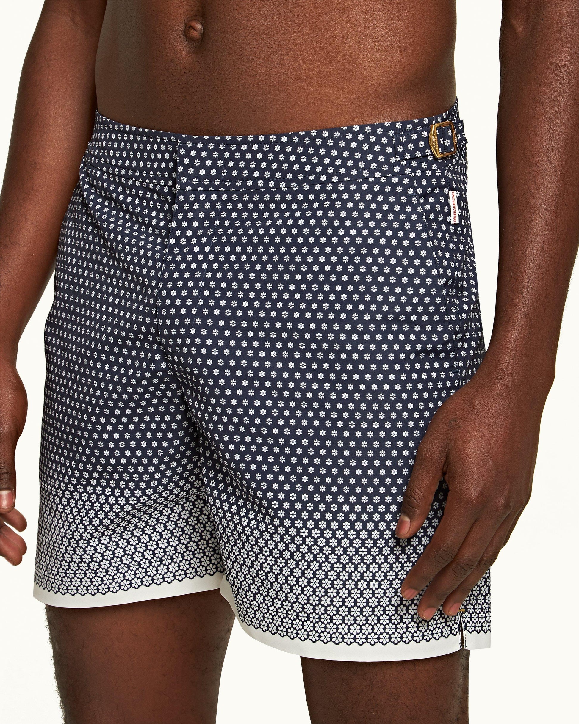 Bulldog - Mens Night Iris/White Floret Mid-Length Swim Shorts Detail View