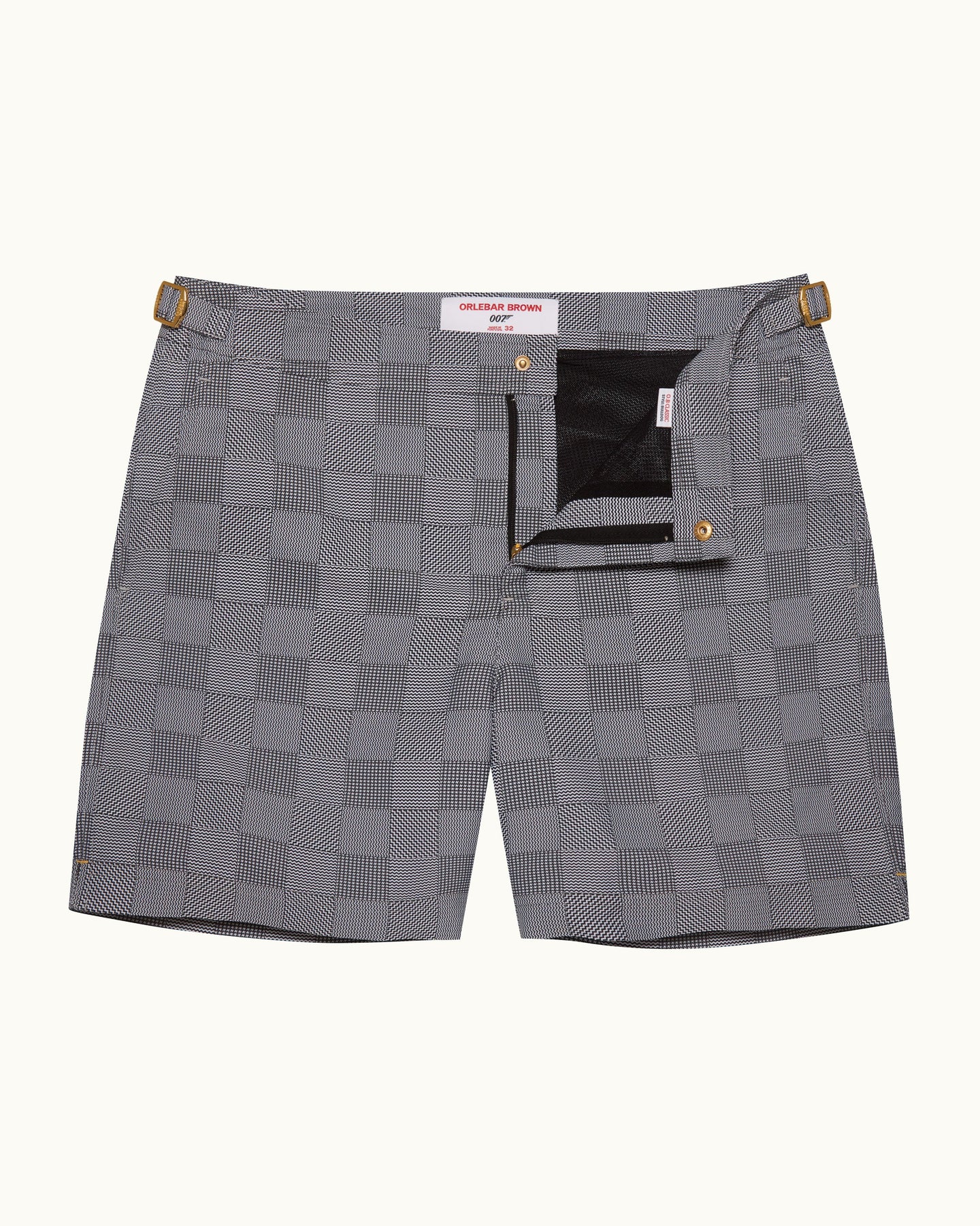 Bulldog - Mid-Length Glen Check Swim Shorts in Black/White Front