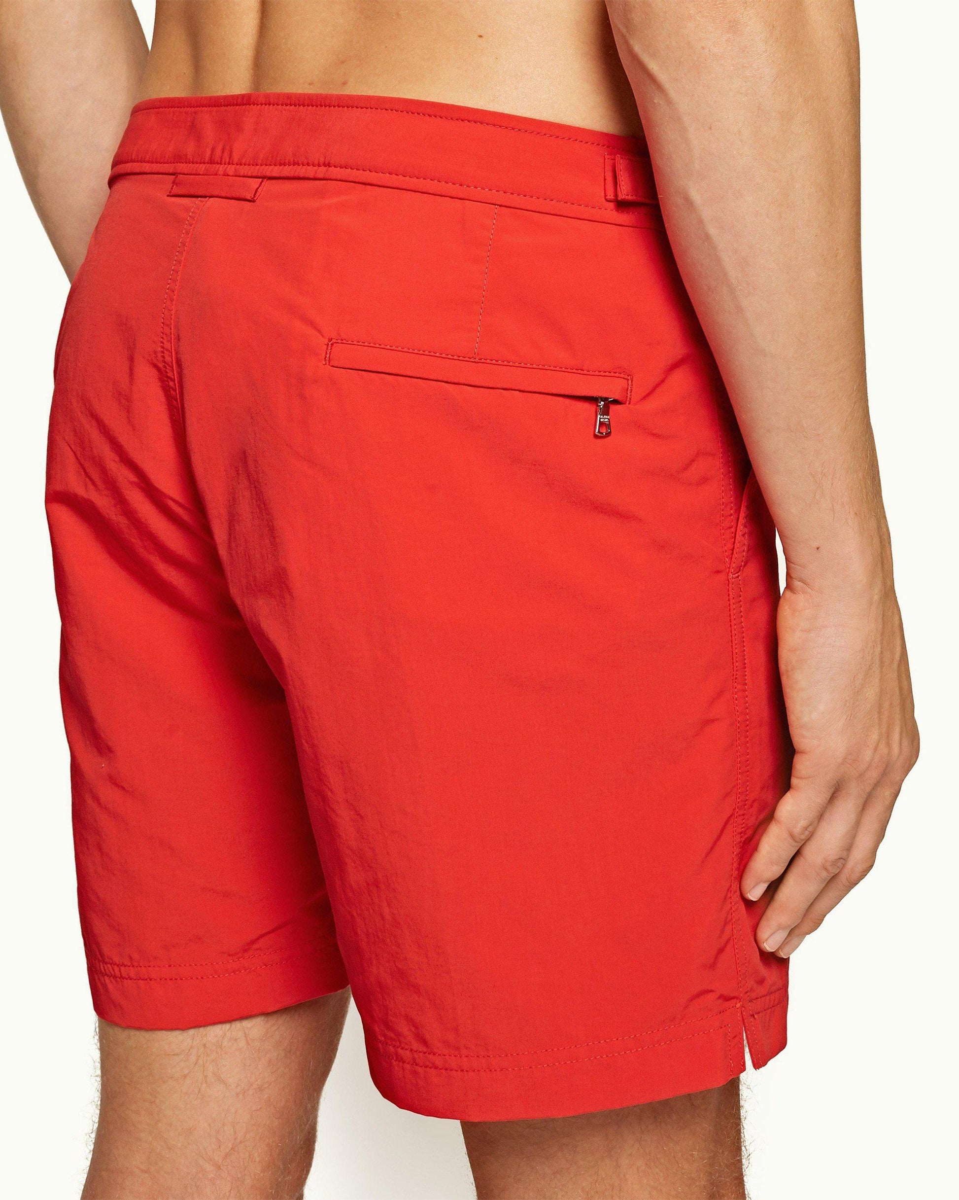 Bulldog - Mens Rescue Red Mid-Length Swim Shorts Detail View