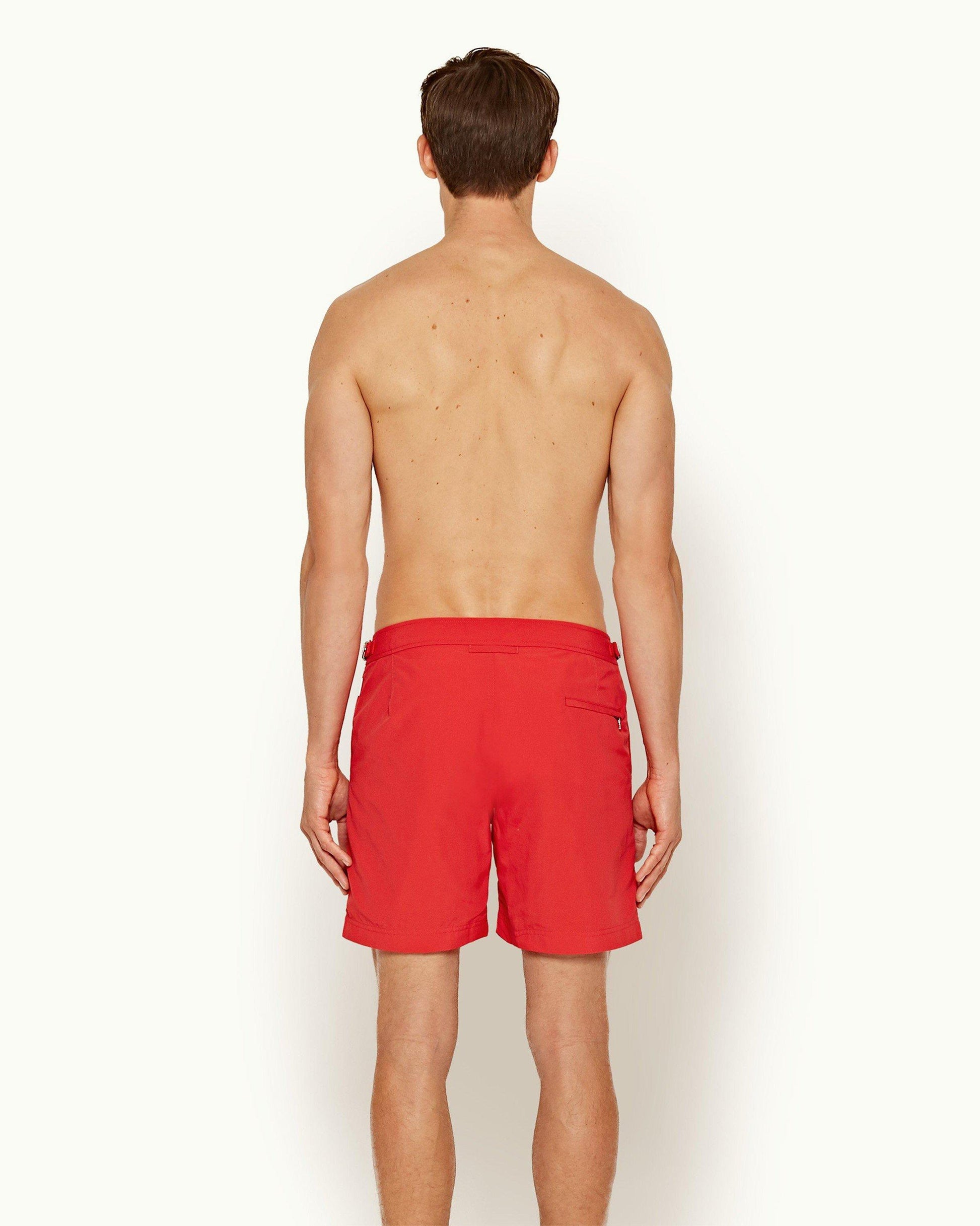 Bulldog - Mens Rescue Red Mid-Length Swim Shorts Back Model View