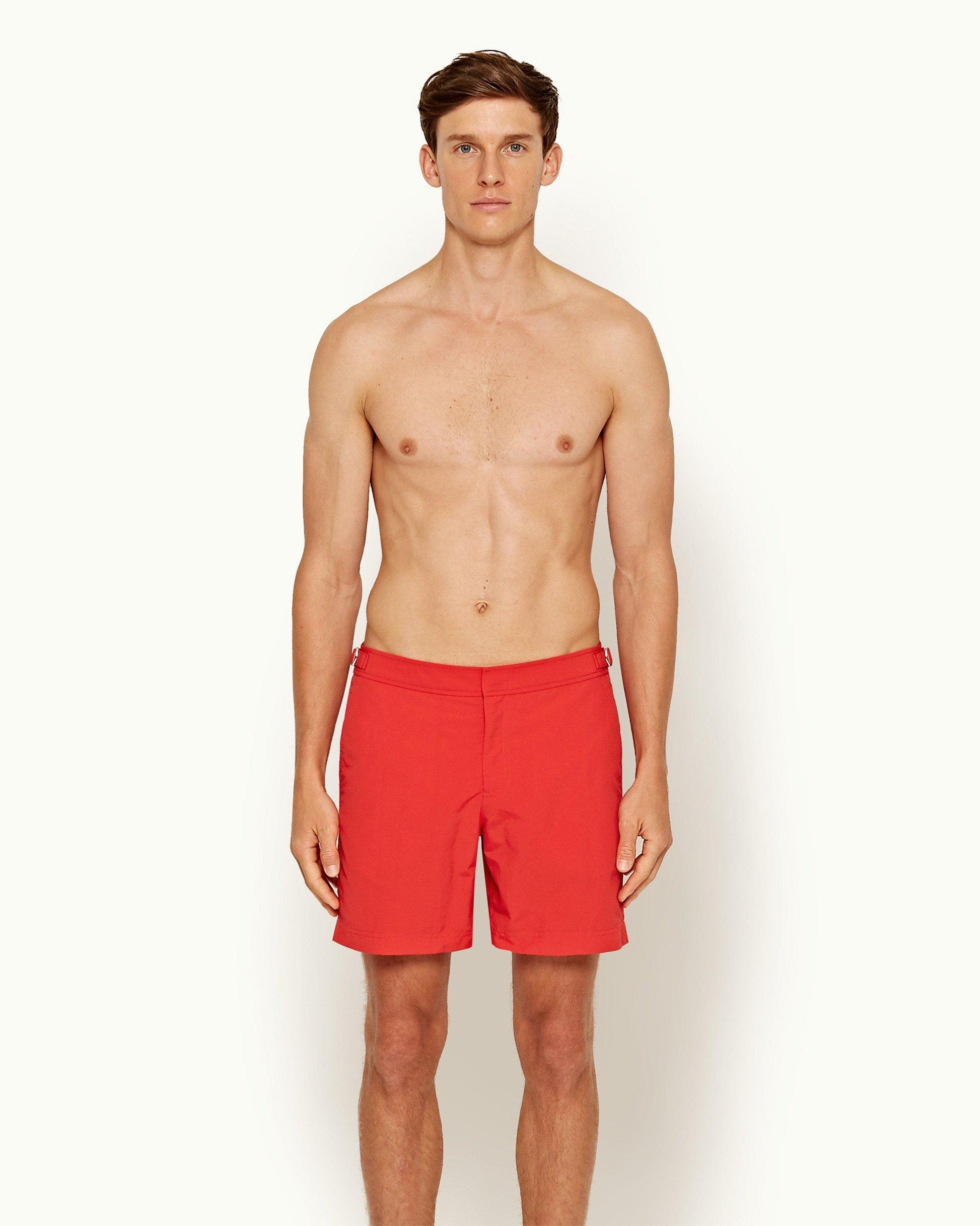 Bulldog - Mens Rescue Red Mid-Length Swim Shorts Front Model View