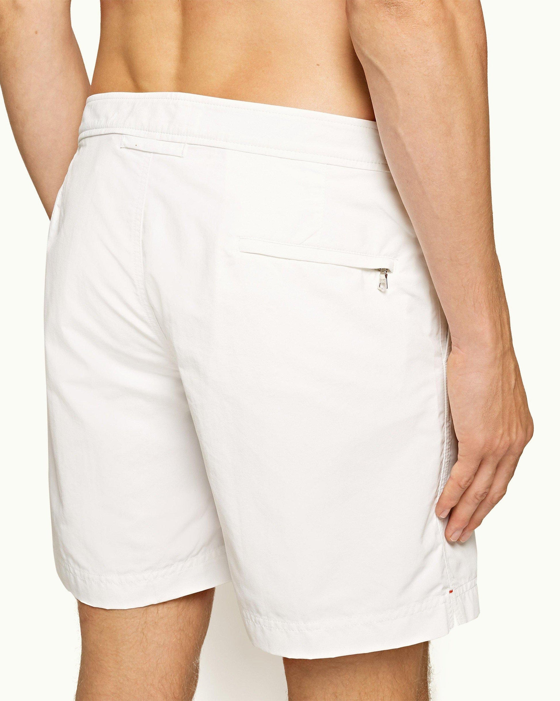 Bulldog - Mens White Mid-Length Swim Shorts Detail View