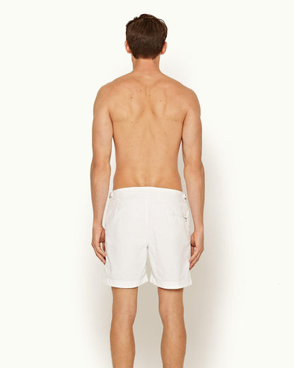 Bulldog - Mens White Mid-Length Swim Shorts Back Model View