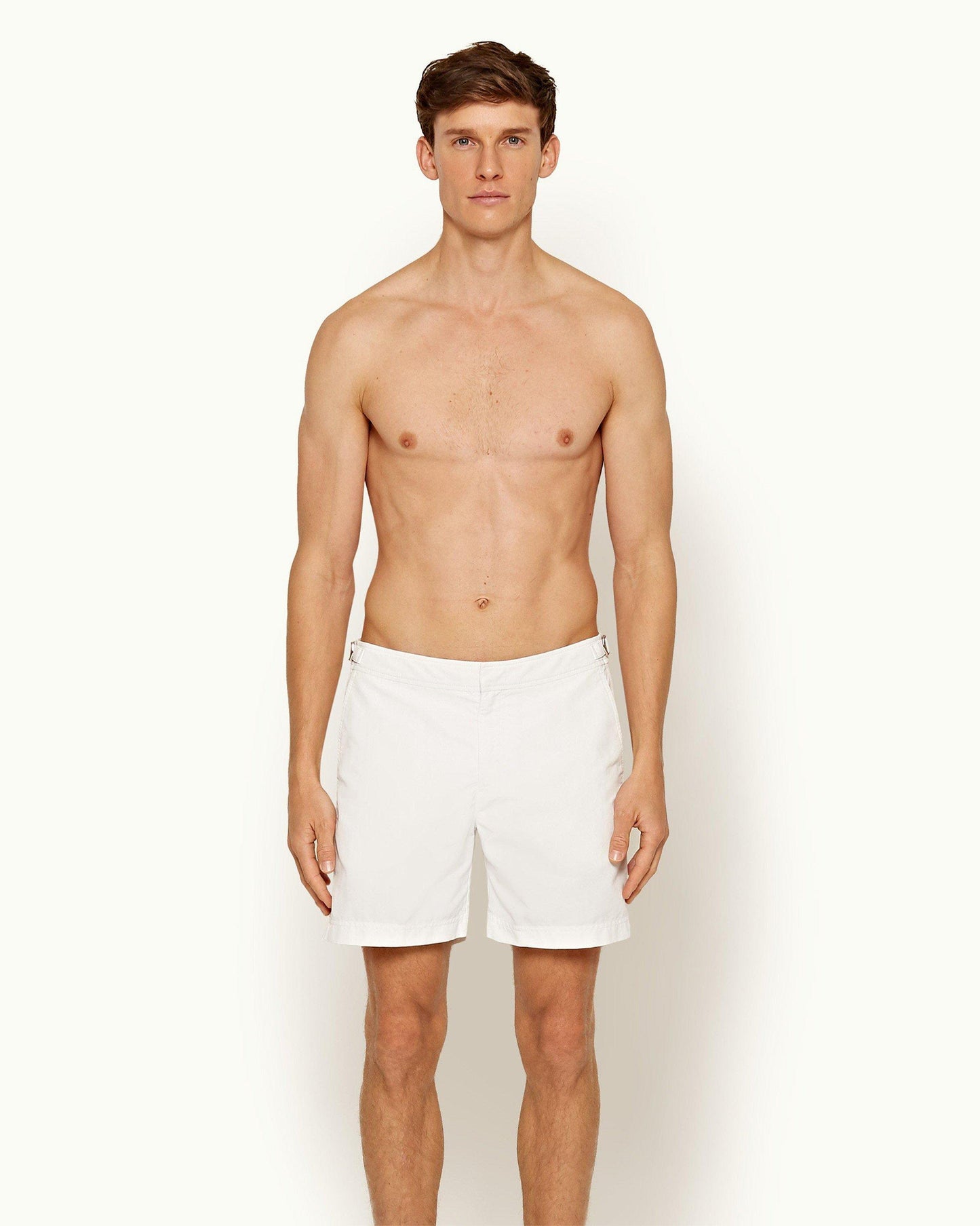 Bulldog - Mens White Mid-Length Swim Shorts Front Model View
