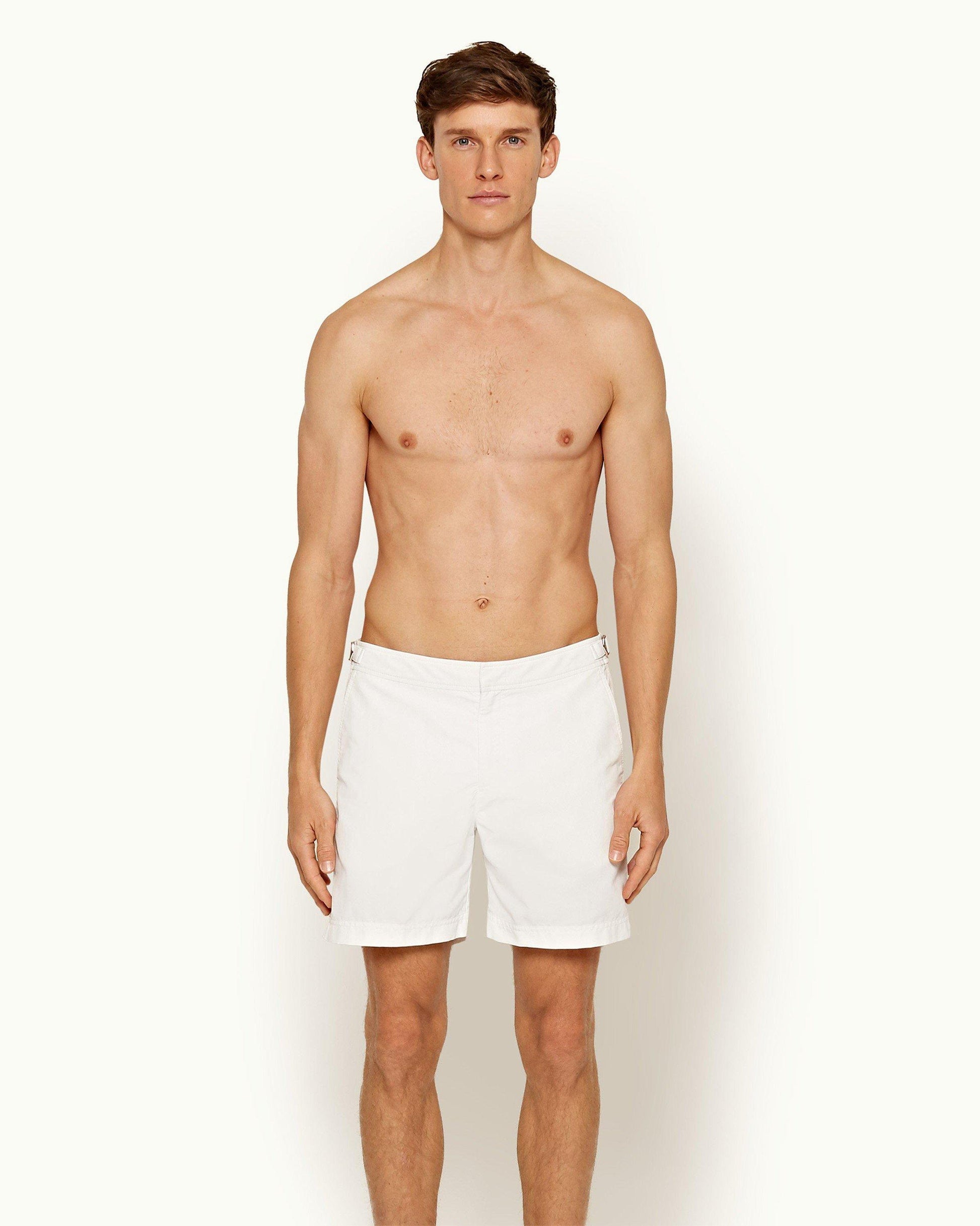 Bulldog - Mens White Mid-Length Swim Shorts Front Model View