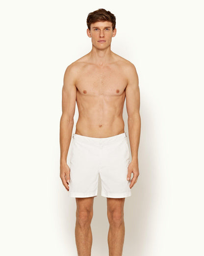 Bulldog - Mens White Mid-Length Swim Shorts Front Model View