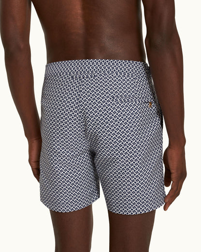 Bulldog - Night Iris/White Sand Jacquard Geometric Mid-Length Swim Shorts Detail 2