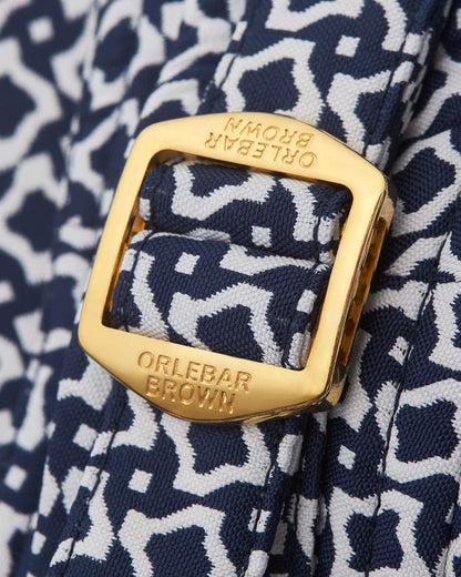 Bulldog - Night Iris/White Sand Jacquard Geometric Mid-Length Swim Shorts Detail Buckle