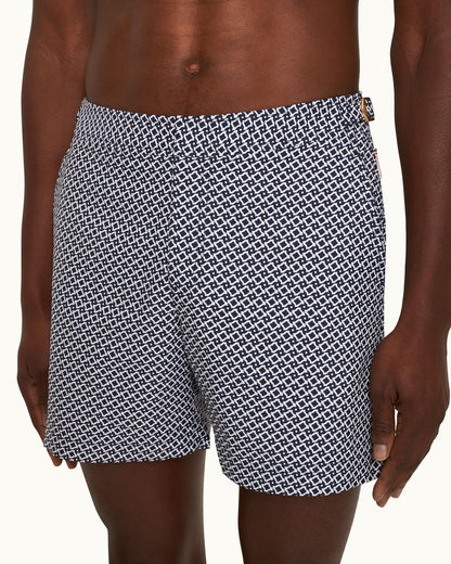 Bulldog - Night Iris/White Sand Jacquard Geometric Mid-Length Swim Shorts Detail