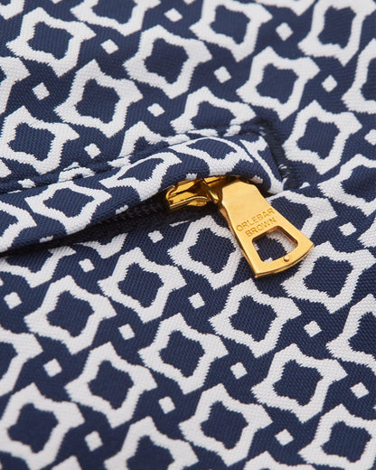 Bulldog - Night Iris/White Sand Jacquard Geometric Mid-Length Swim Shorts Detail Zip