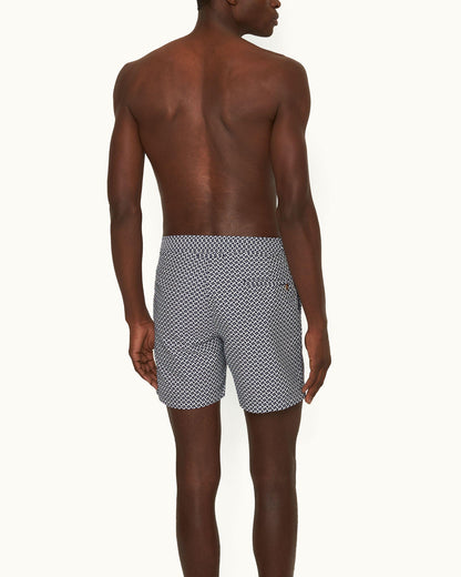Bulldog - Night Iris/White Sand Jacquard Geometric Mid-Length Swim Shorts Model Back