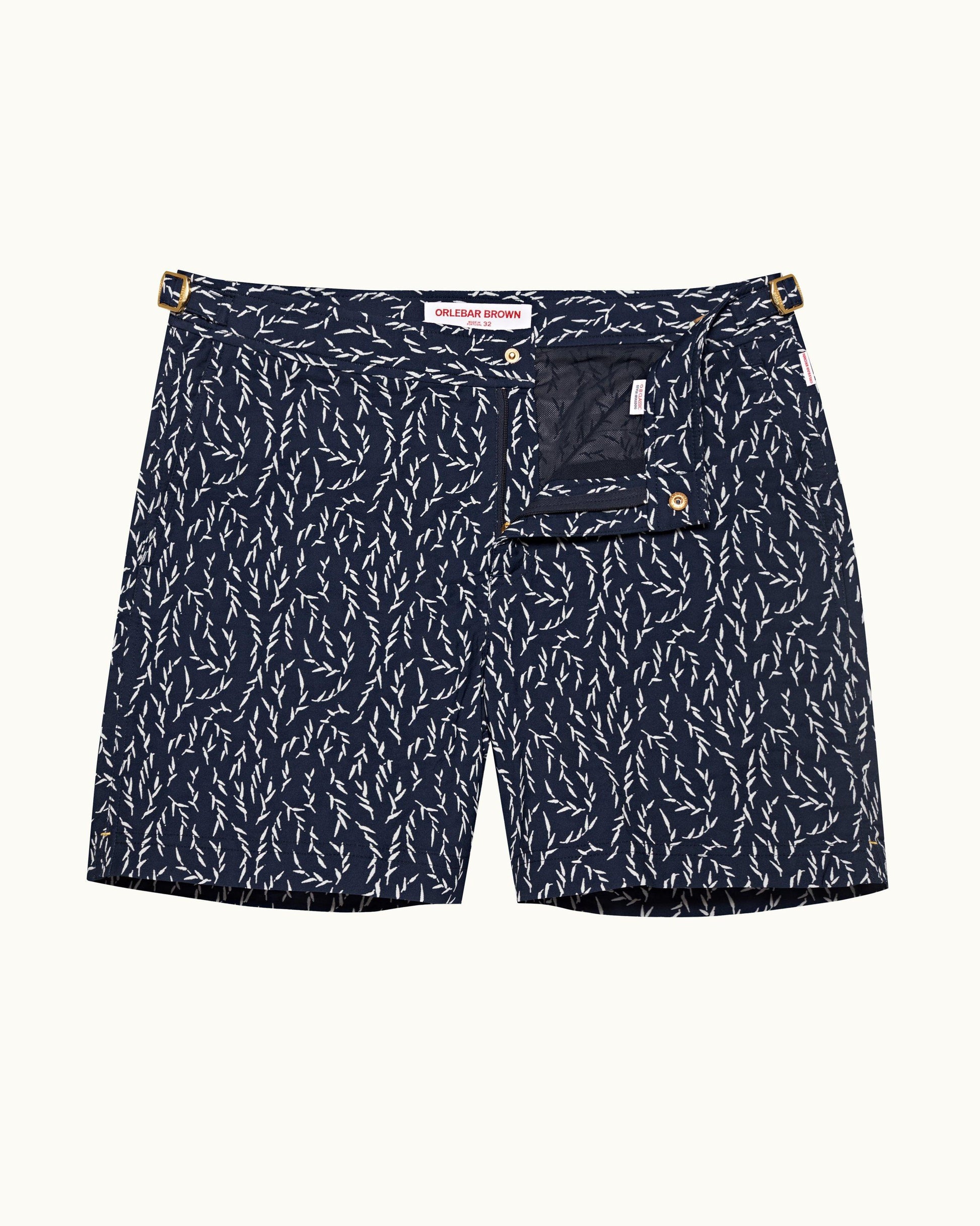 Bulldog Jacquard - Mens Sedge Jacquard Mid-Length Swim Shorts In Night Iris Blue Front View