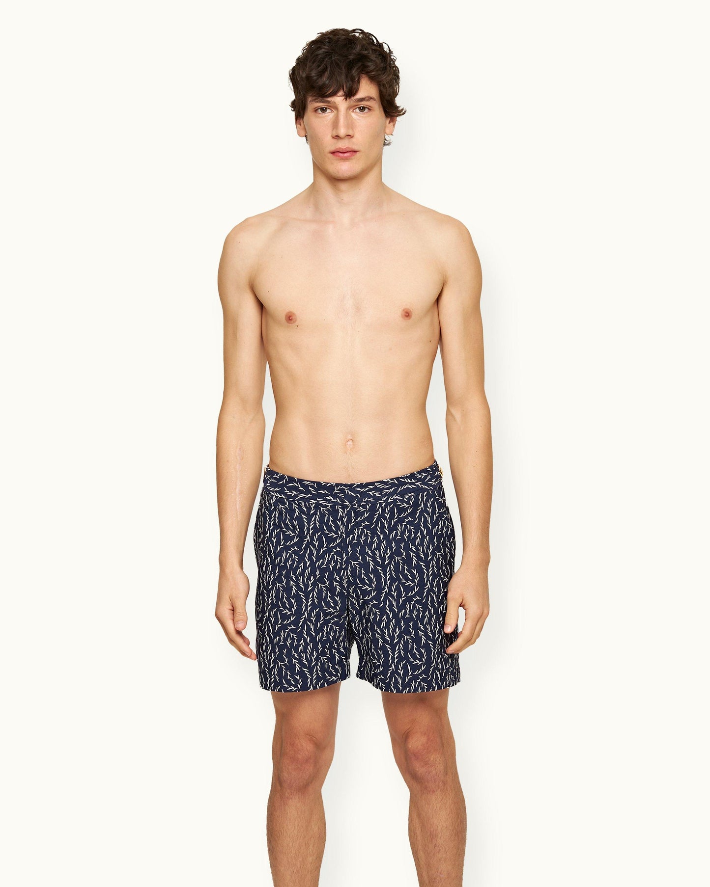 Bulldog Jacquard - Mens Sedge Jacquard Mid-Length Swim Shorts In Night Iris Blue Front Model View