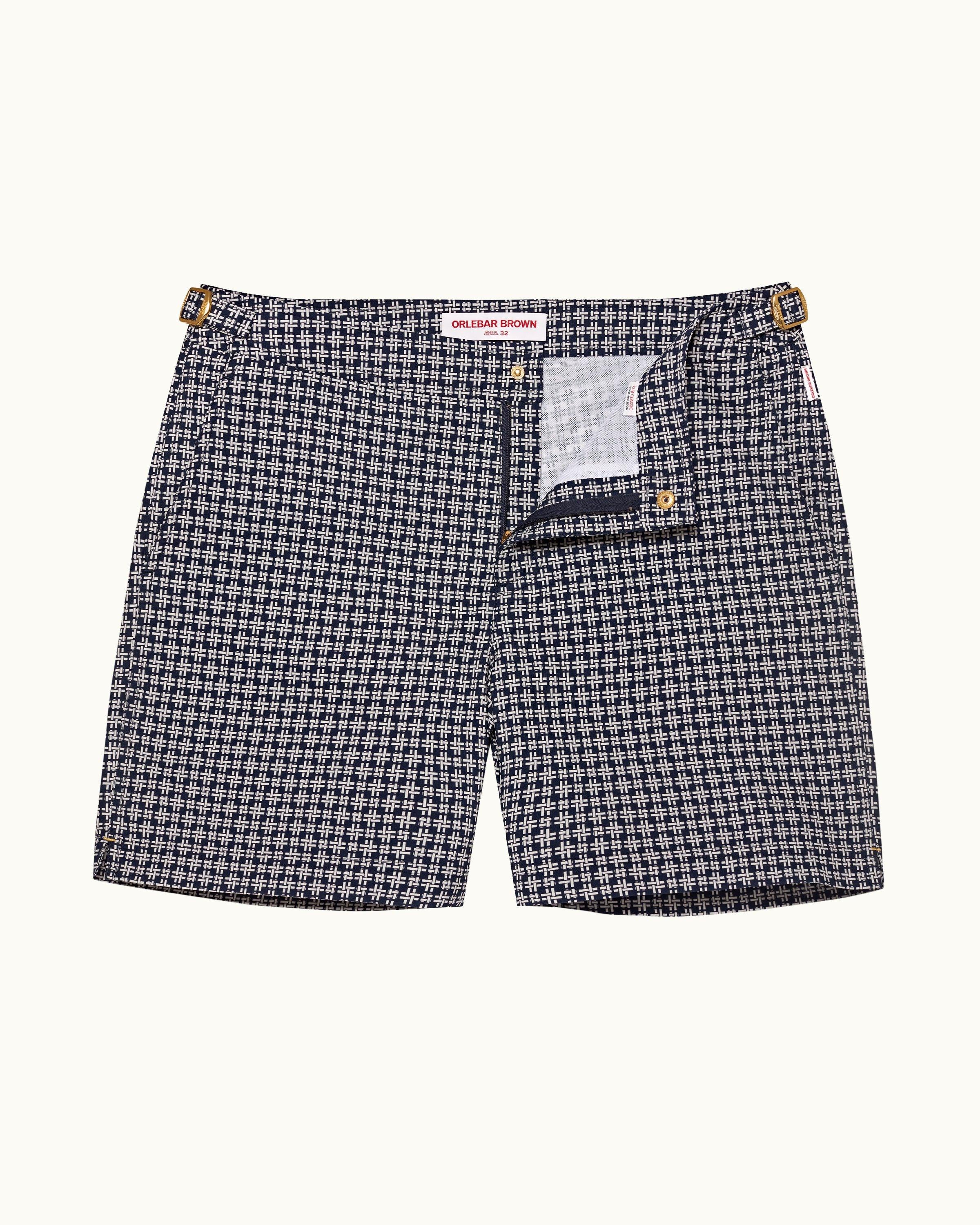 Orlebar Brown 007 Midnight Navy White Sand Geometric Jacquard Mid Length Swim Shorts ORLEBAR BROWN